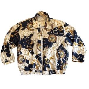 Vintage East West Silk Full Zip Jacket Nautical Navigation Anchors Rope Womens M